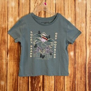 Lucky Brand Girls Graphic Tee Mineral Blue Wild & Free Butterflies Size S (7)